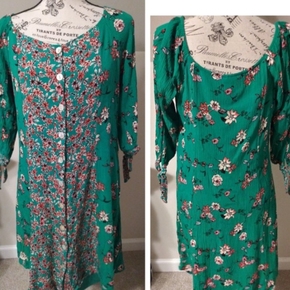 Green and Pink Floral Dress with Attached Slip